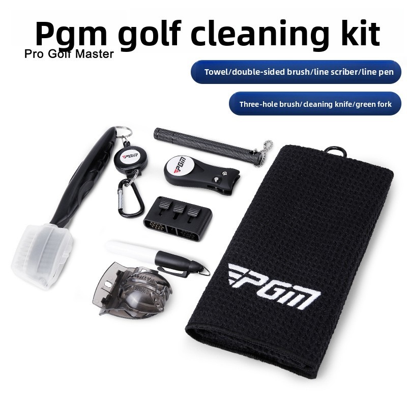 Golf Towel - PGM Golfschläger-Reinigungsset Mikrofasertuch Rillenbürste Divot-Reparaturwerkzeug Ballmarkierungsstift